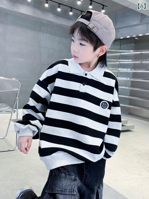 キッズ スウェットシャツ 男の子 春秋 ボーイズ 子供服 長袖 ポロシャツ ストライ...
