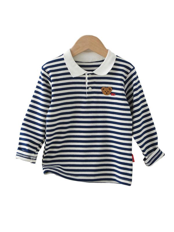 Tシャツ キッズ 男の子 長袖カットソー ボーダー柄 コットン ポロシャツ 子供服 トップス 普段着 通園 春秋