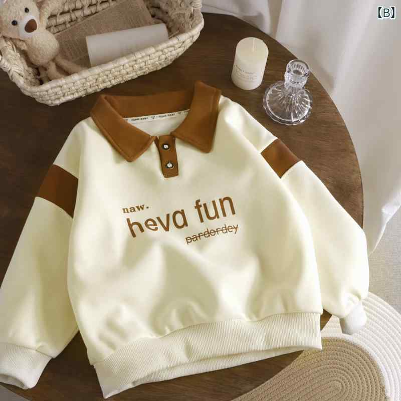 ポロシャツ キッズ 子供服 男の子 韓国風 長袖トップス 春秋 襟付き チョコレート色 オフホワイト コットン ゆったり カジュアル