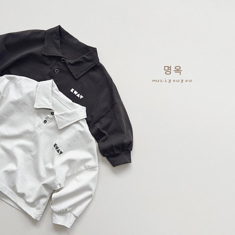 Tシャツ キッズ 子供服 長袖ポロシャツ 春秋 男女兼用 韓国風 トップス カットソー 炭黒 杏色 綿100% 通園 普段着 レトロ かわいい