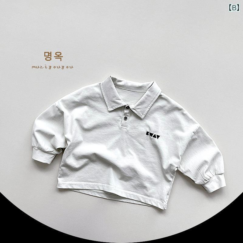 Tシャツ キッズ 子供服 長袖ポロシャツ 春秋 男女兼用 韓国風 トップス カットソー...