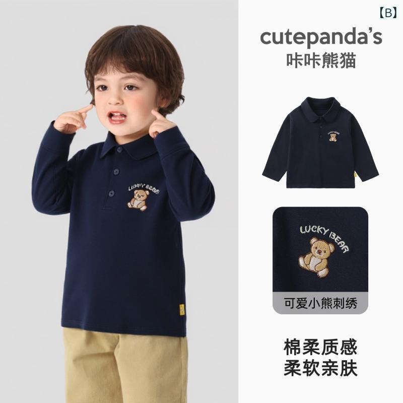Tシャツ キッズ 男女兼用 子供服 長袖 ポロシャツ 春秋 ベビー服 カジュアル トップス 綿 80 90 100 110 120cm 紺 白 青 グレー