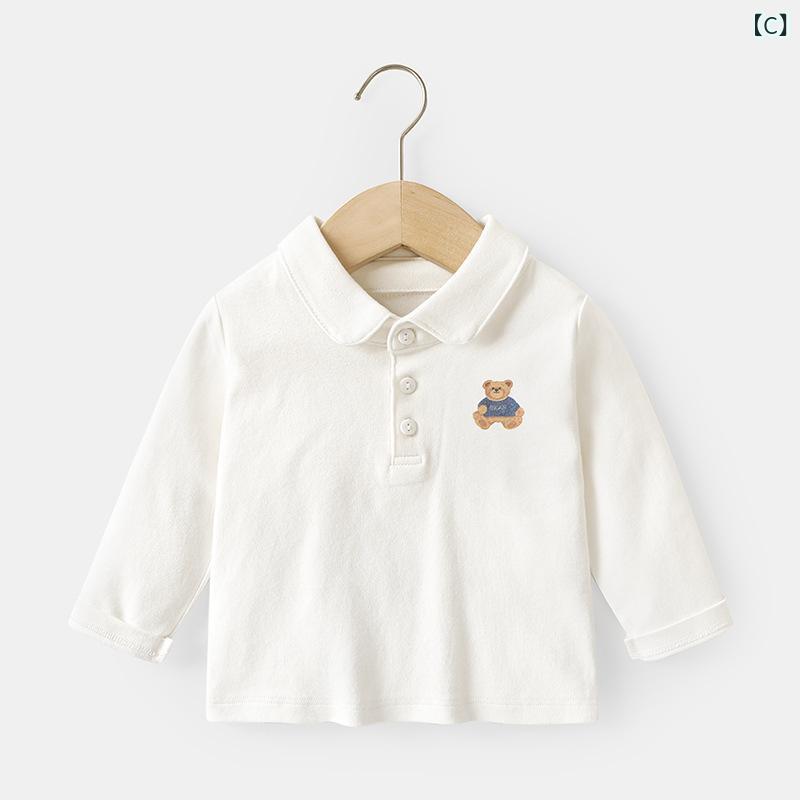 Tシャツ キッズ 男女兼用 子供服 長袖 ポロシャツ 春秋 ベビー服 カジュアル トップス 綿 80 90 100 110 120cm 紺 白 青 グレー