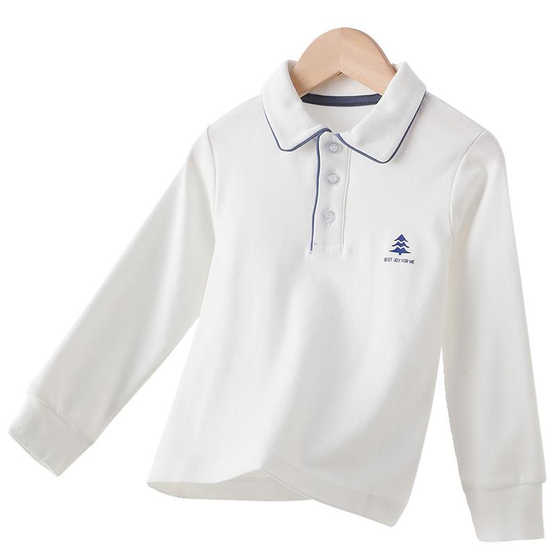 ポロシャツ キッズ 長袖 春秋 綿 Tシャツ スクールシャツ ブラウス 白 無地 吸汗性 男女兼用 90 100 110 120 130 140 150 160