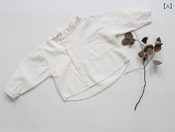 シャツ キッズ 長袖 コットン 襟付き 無地 春秋 男女兼用 トップス 子供服 80cm 90cm 100cm 110cm 120cm 130cm 140cm ホワイト グリーン