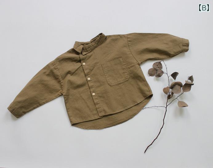 シャツ キッズ 長袖 コットン 襟付き 無地 春秋 男女兼用 トップス 子供服 80cm 90cm 100cm 110cm 120cm 130cm 140cm ホワイト グリーン