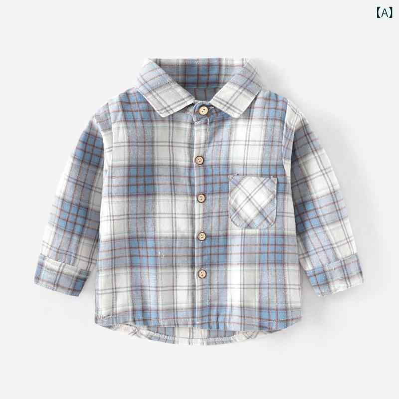 シャツ キッズ 子供服 男女兼用 長袖 チェック柄 コットン 前開き 襟付き トップス...
