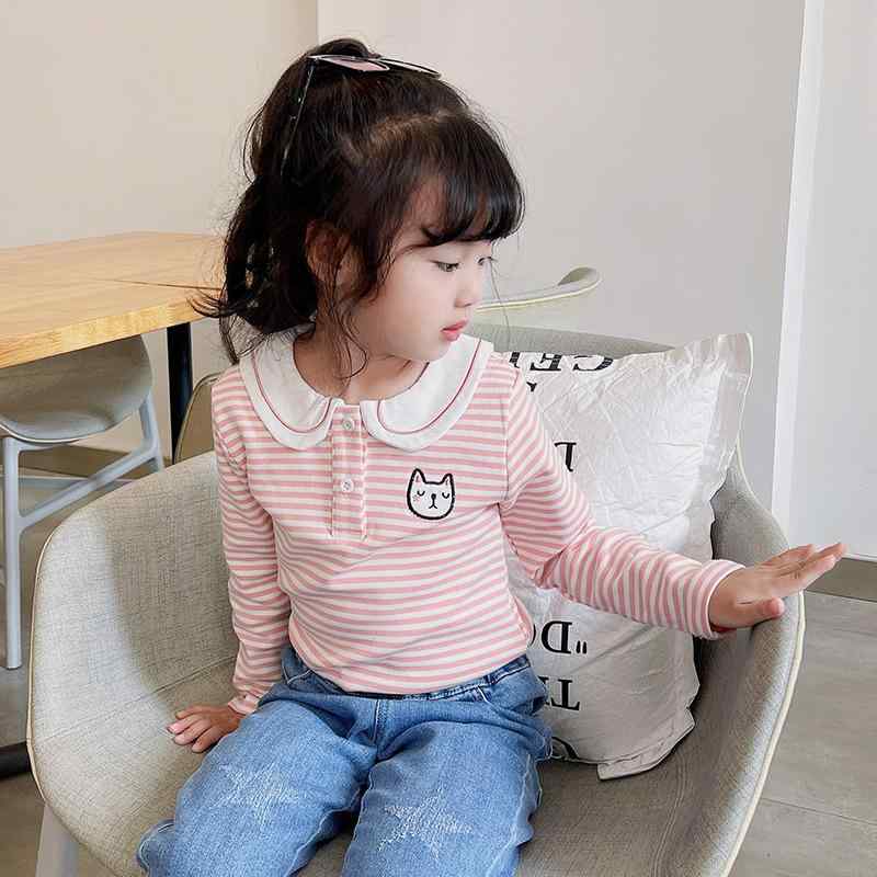 POLOシャツ ガールズ 子供服 長袖 トップス 春秋 綿 猫柄 ピンク系 紫系 90 100 110 120 130 140 150cm