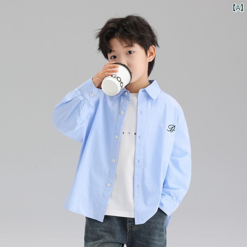 シャツ キッズ 男の子 子供服 コットン トップス 春秋 長袖 無地 プリント 羽織り...