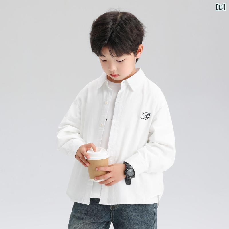 シャツ キッズ 男の子 子供服 コットン トップス 春秋 長袖 無地 プリント 羽織り...