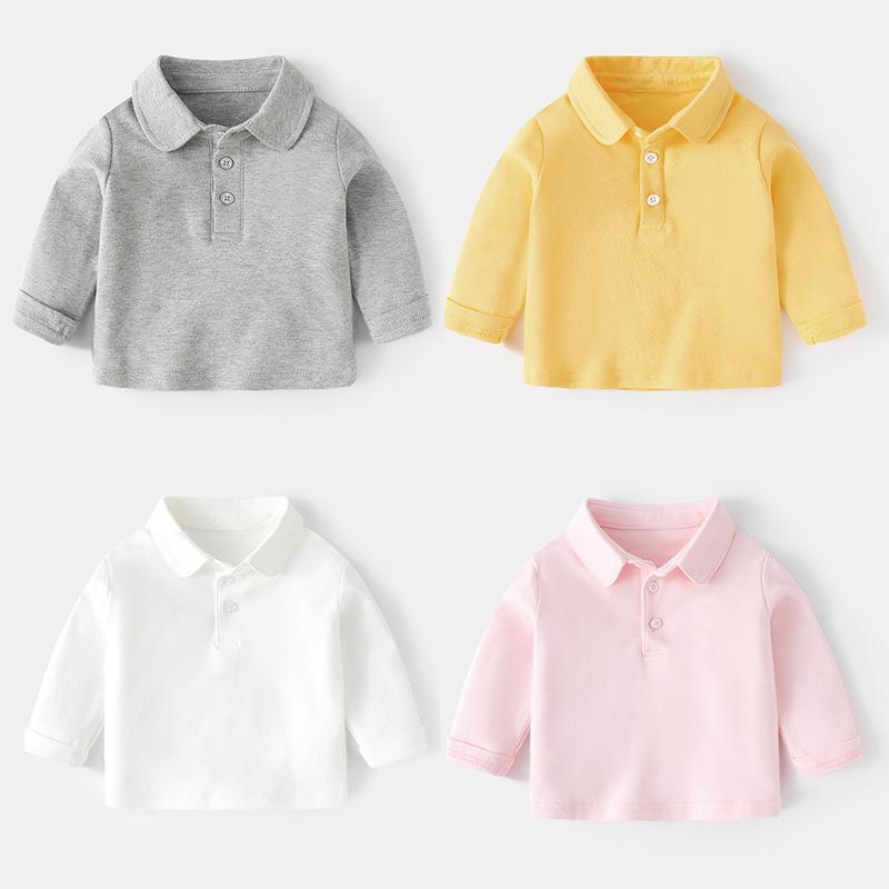 ベビー服 長袖ポロシャツ Tシャツ 男の子 女の子 春秋 トップス カットソー 幼児 小学生 無地 ホワイト イエロー グレー ピンク系