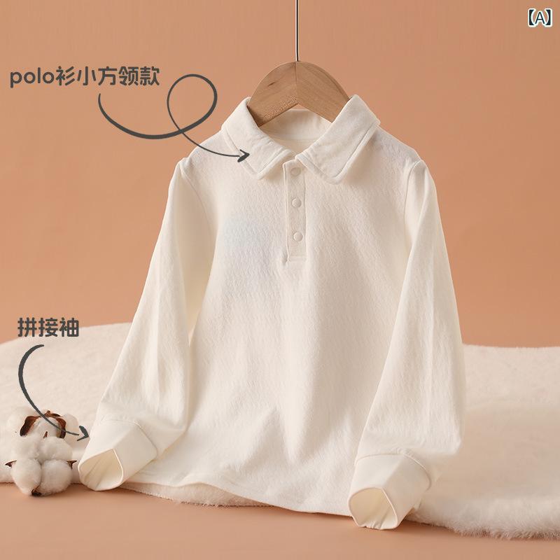ポロシャツ キッズ 男女兼用 子供服 長袖 Tシャツ カットソー 綿100% 白シャツ インナーシャツ A類 幼稚園 保育園 通園 通学 春秋