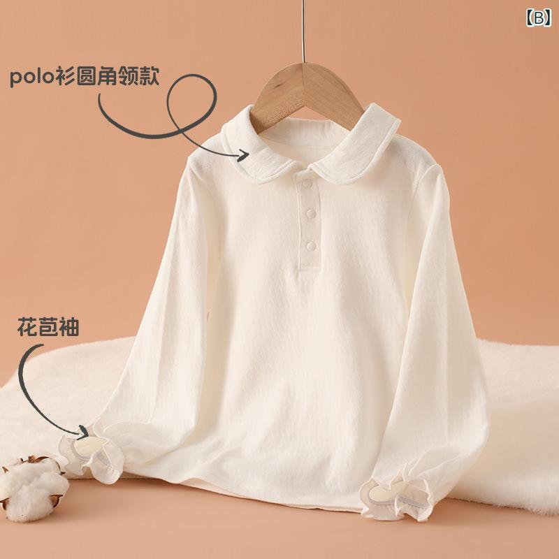 ポロシャツ キッズ 男女兼用 子供服 長袖 Tシャツ カットソー 綿100% 白シャツ インナーシャツ A類 幼稚園 保育園 通園 通学 春秋
