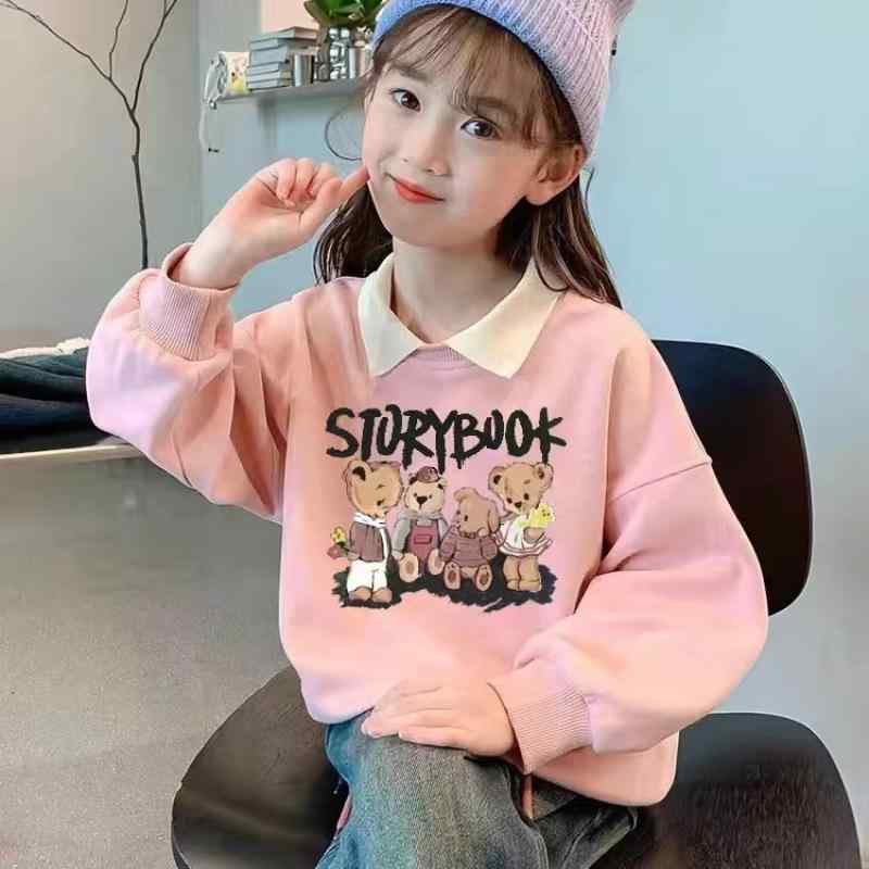 子供服 ポロシャツ 長袖トレーナー 男の子 女の子 カジュアル トップス カットソー 春秋 90 100 110 120 130 140 150 160 紺色 ピンク グリーン 小熊 ポリエステル