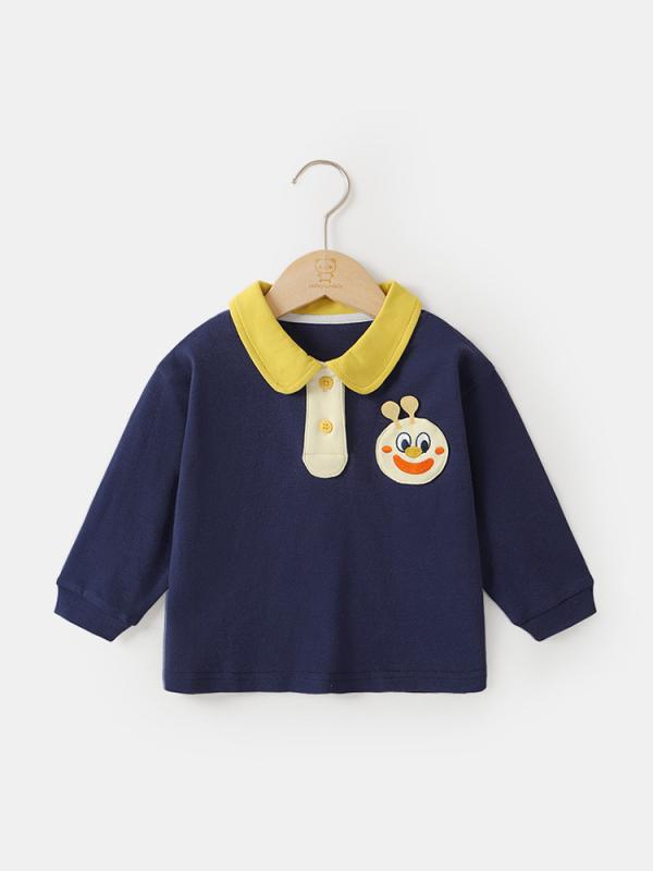 Tシャツ ベビー・キッズ 男女兼用 長袖 トップス 春秋物 カットソー ポロシャツ 幼児 子供服 綿100% 藏青色 米白色