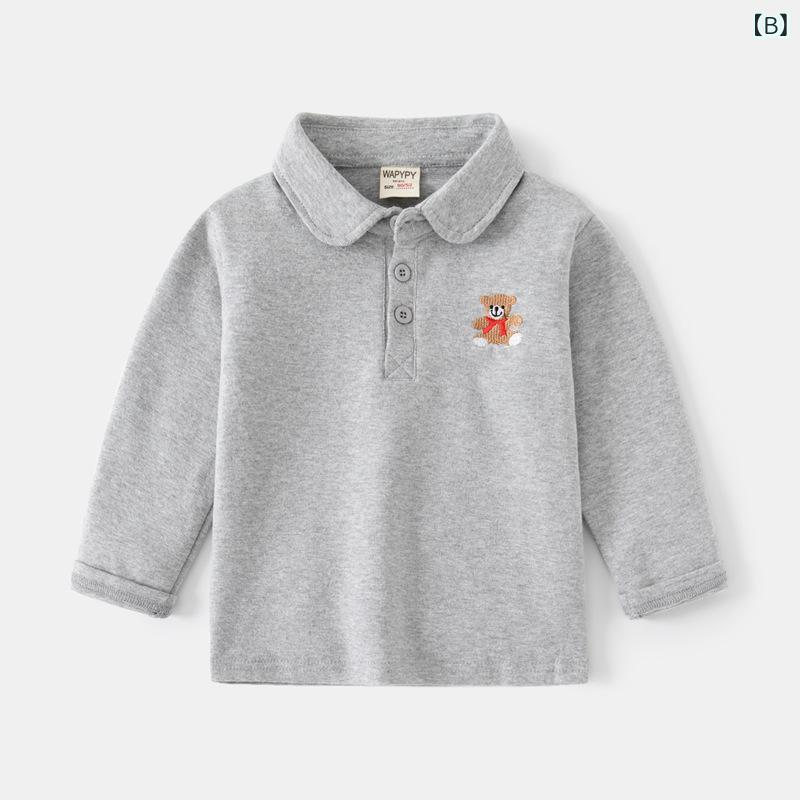 子供服 長袖ポロシャツ 男の子 Tシャツ 秋物 トップス 韓国風 デニムブルー グレー...