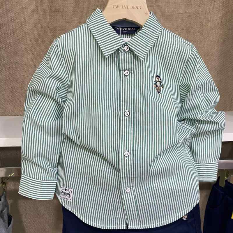 シャツ キッズ 男の子 子供服 長袖 コットン ネルシャツ ストライプ柄 100% 綿 柔...