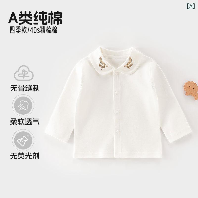 Tシャツ キッズ ベビー 長袖 カットソー 韓国風 春秋 薄手 コットン100% 白 無地 ...