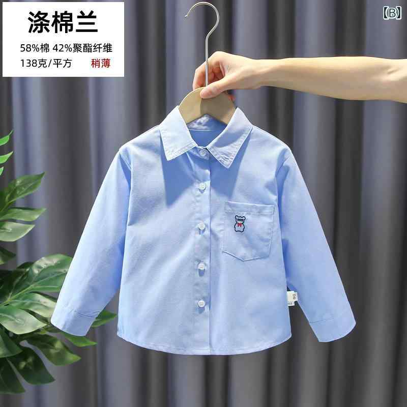 シャツ キッズ 男の子 長袖 トップス 綿100％ 春秋 立襟 無地 90cm 100cm 110cm 120cm 130cm 通園 普段使い 3