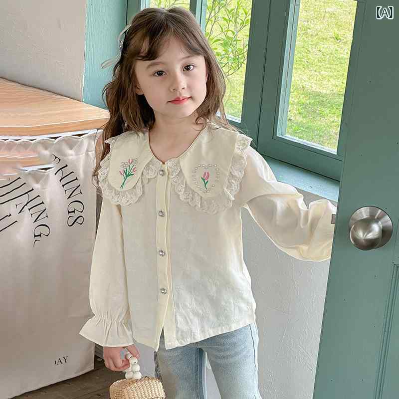 シャツ ガールズ 子供服 長袖 全綿 花柄 襟付き カーディガン トップス 韓国風 か...
