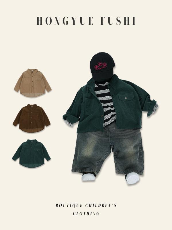 子供服 コーデュロイシャツ 男女兼用 ベビー服 トップス 韓国風 レトロ 無地 コットン100％ 長袖シャツ..