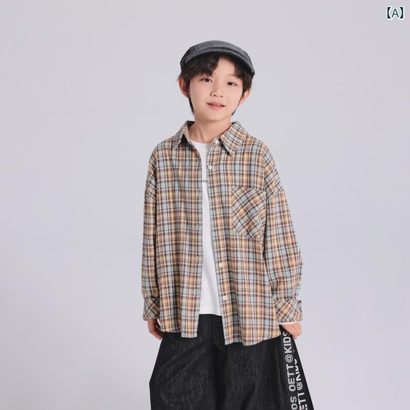 シャツ キッズ 男の子 ネルシャツ チェック柄 コットン 普段着 長袖 春秋 イエロー系 ブルー系 ブラック系 ホワイト系