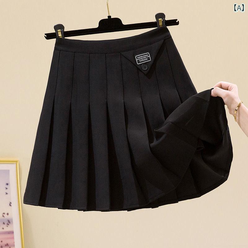 半身スカート 女性用 プリーツ Aライン デザイン スリム 短丈 韓国風 春秋 偽ポケット 西装素材 高腰 気質 通勤 都市 黒 灰 茶 ポリエステル混 軽量 膝丈 膝上 フレア プリーツスカート ミディスカート 膝下 ミニスカート プリーツ柄 折り目