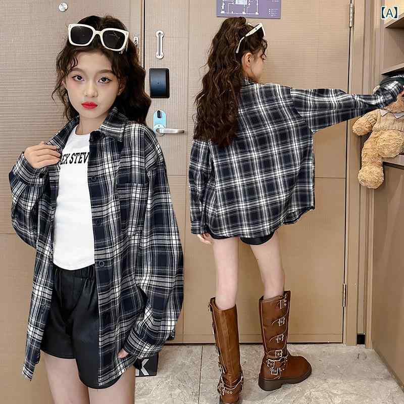 シャツ キッズ 女の子 格子柄 春秋 長袖 120 130 140 150 160 170cm 子供服 トップ...