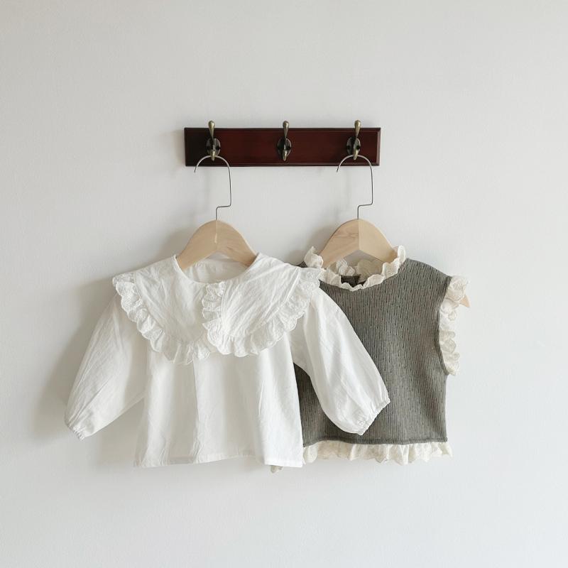 シャツ ベビー服 女の子 花柄レース 襟付き トップス 長袖 綿 春秋 かわいい 66cm 73cm 80cm 90cm