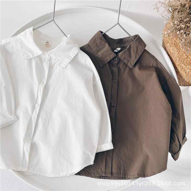 シャツ 子供服 長袖 無地 コットン 男の子 春秋 韓国風 トップス アウター ホワイト コーヒー 90cm 100..
