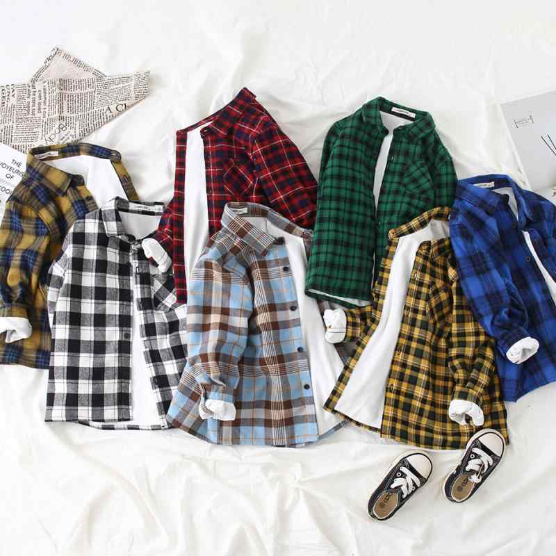 ・カテゴリ: 子供用シャツ・対象: 男の子・対象年齢: 3～8歳 (100～140cm)・スタイル: 韓国風・ネックライン: 襟付き・袖丈: 長袖・柄: 格子柄・素材: 綿100%・要素: トレンド・色: 黒白大格子, 赤色格子, 黄色大格子, 緑色小格子, 青色大格子, 黄色小格子, 水色大格子・対応身長: 90cm, 100cm, 110cm, 120cm