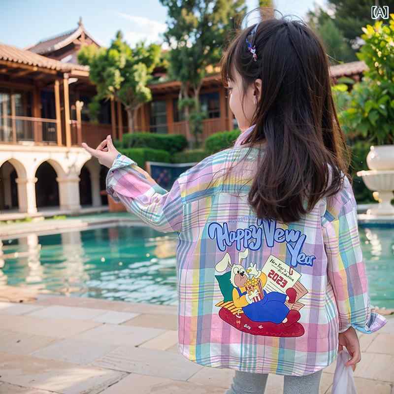 シャツ ガールズ 子供服 長袖 格子柄 トップス 春秋 綿100% ネルシャツ カジュアル...