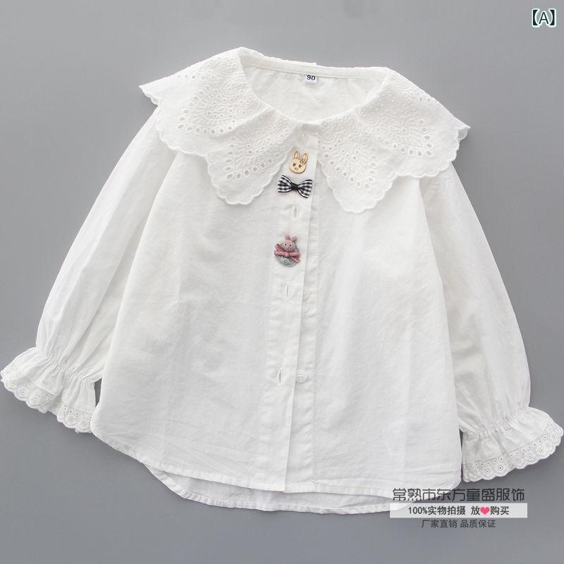 シャツ ガールズ 子供服 春秋 長袖 襟付き レース 蝶結び かわいい おしゃれ 上着 ...
