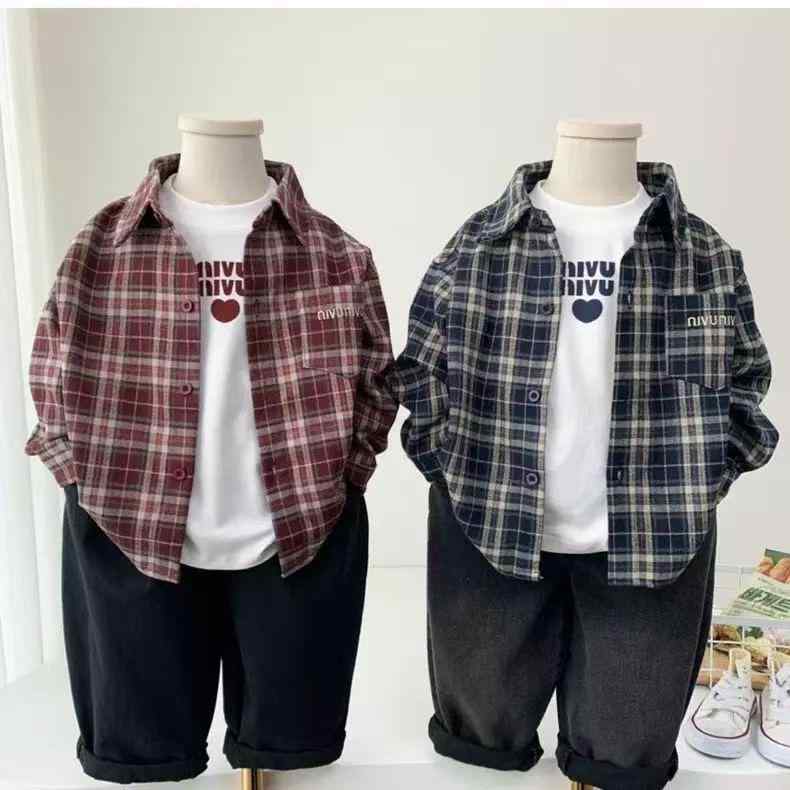 ・対象: キッズ・性別: 男の子・年齢層: 3～8歳 (100～140cm)・スタイル: 韓国風・ネックライン: 襟付き・生地加工: 柔らか加工・袖丈: 長袖・柄: 格子柄・素材: ポリエステル81%・安全レベル: B・カラー: レッド、ブルー・対応身長: 90cm、100cm、110cm、120cm、130cm、140cm、150cm、160cm・カテゴリ: 子供用シャツ