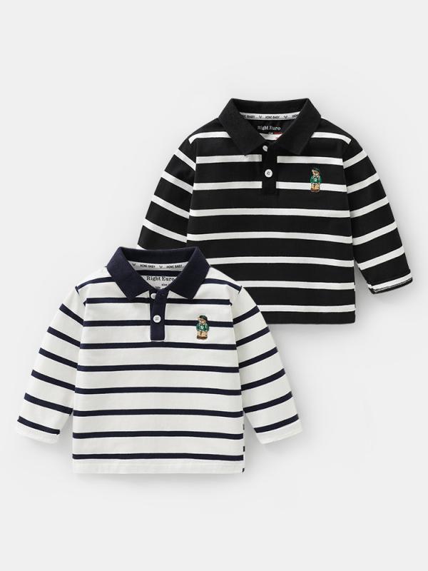Tシャツ ボーイズ 長袖 ポロシャツ 春秋 子供服 キッズ カットソー ベビー 小学生 幼児 ストライプ 綿 ミドル丈 トップス