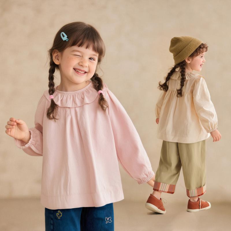 ・対象: キッズ・性別: 女の子・対象年齢: 3～8歳・身長: 100～140cm・スタイル: プリンセス・襟の形: 襟付き・生地加工: 柔らか加工・袖丈: 長袖・柄: 無地・素材: 綿100%・安全レベル: B類・色: ピンク、ベージュ、イエロー・サイズ: 90cm、100cm、110cm、120cm、130cm、140cm・カテゴリー: シャツ