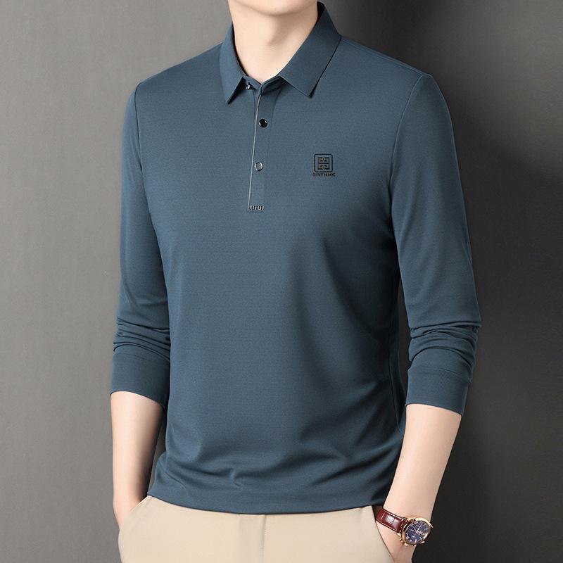 Tシャツ 男性用 長袖 ポロシャツ 襟付き 無地 トップス カットソー プルオーバー 普段使い カジュアル スタイル 春秋 聚酯纤维