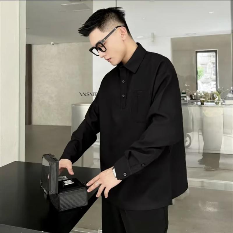 ポロシャツ メンズ 長袖 トップス 無地 春秋 薄手 ゆったり 普段使い カジュアル