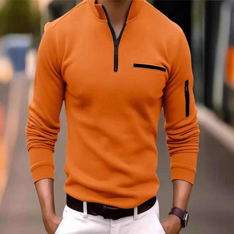 ポロシャツ メンズ 長袖 無地 コットン混紡 アームジッパー 接触冷感 伸縮性 カジュアル スポーティ 白..