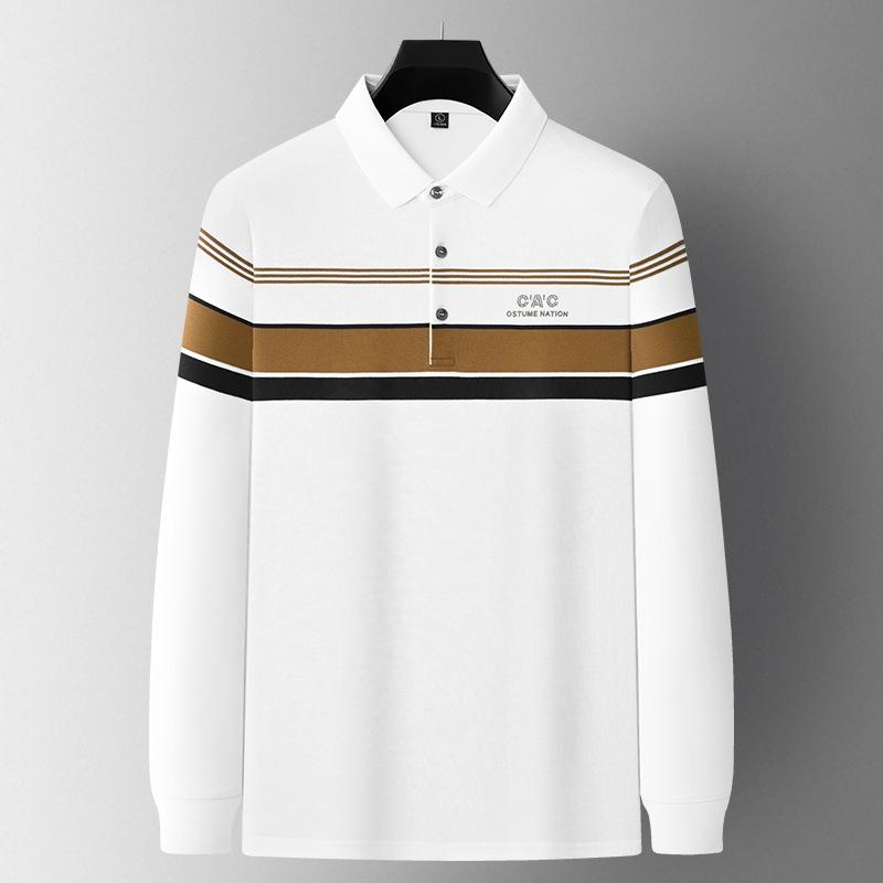 ポロシャツ メンズ 男性用 ストライプ柄 長袖 コットン混紡 ビジネス カジュアル 春秋 普段使い 40代 50代
