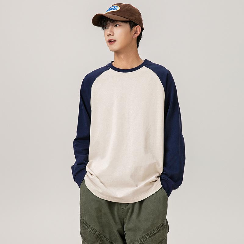 Other - Tシャツ 男性用 配色 切り替え ドルマンスリーブ クルーネック プルオーバー ポリエステル混紡 ゆったり 大きめサイズ 薄手 ブラック 黒 グレー ワインレッド ネイビー カジュアル