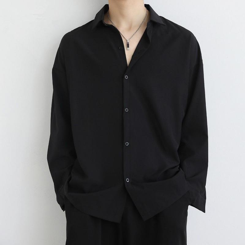Other - シャツ メンズ 男性用 トップス 長袖 薄手 無地 ポリエステル ブラック 黒 ホワイト 白 リラックスフィット ゆったり 普段使い