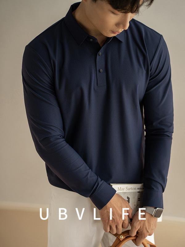 ポロシャツ メンズ 長袖 接触冷感 ストレッチ 無地 襟付き Tシャツ ビジネス カジュアル 男性用 トップス 春秋 ブルー ブラウン ブラック グレー
