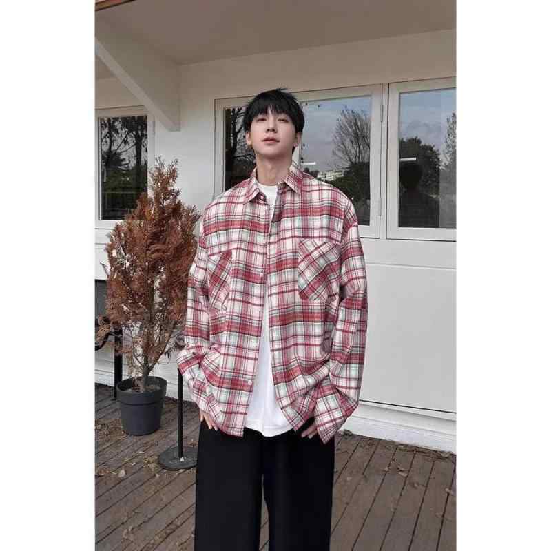 シャツ メンズ 男女兼用 格子柄 切り替え 長袖 トップス 酢酸繊維 コットン混紡 ゆったりサイズ カジュアル 普段使い ブルー系 レッド系 春秋
