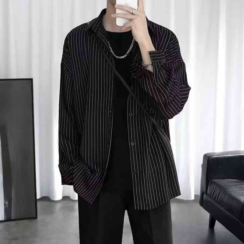 Other - シャツ メンズ 長袖 ストライプ柄 ポリエステル混紡 普段使い カジュアル 韓国風 黒 白 M L XL XXL XXXL