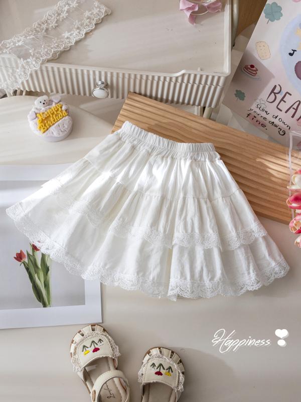 スカート キッズ 女の子 夏服 レース フリル コットン 膝丈 チュールスカート Aライン フレアスカート ..