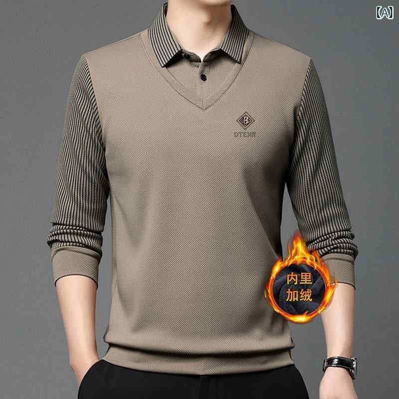 ポロシャツ メンズ 長袖 襟付き 薄手 ビジネス カジュアル トップス 柔らかい 秋冬 カーキ ワインレッド