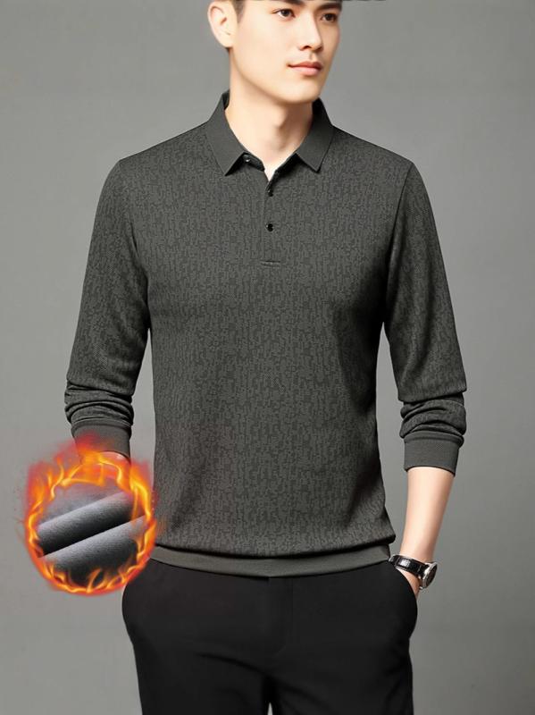 ポロシャツ メンズ 男性用 長袖 裏起毛 チェック柄 Tシャツ カットソー トップス ビジネス カジュアル 秋冬 あったか 暖か 伸縮性