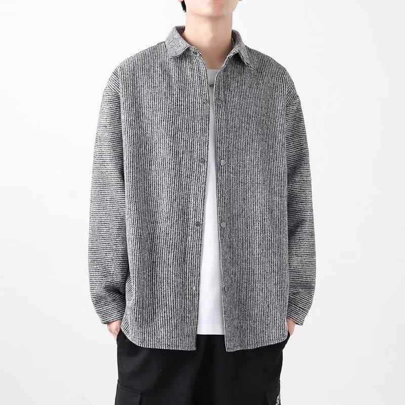 シャツ メンズ コーデュロイ 長袖 襟付き カーディガン ジャケット トップス カジュアル 秋物 ゆったりサイズ カキ色 グレー系