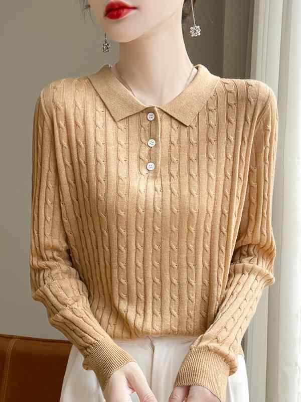 ニット レディース ケーブル編み ポロネック プルオーバー トップス 秋冬 粘胶纤维 伸縮性 韓国風 ピンク ブラック オフホワイト キャメル